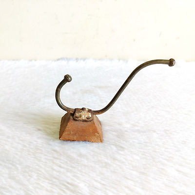 1920s Vintage Brass Wall Hooks Hanger Wooden Rich Patina Decorative Collectible 3