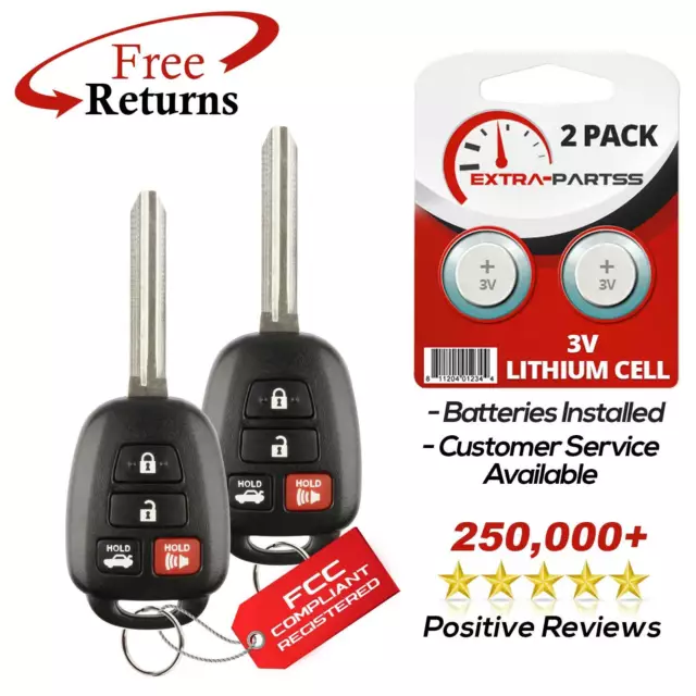 2 For 2014 2015 2016 2017 Toyota Corolla Keyless Entry Remote Car Key Fob