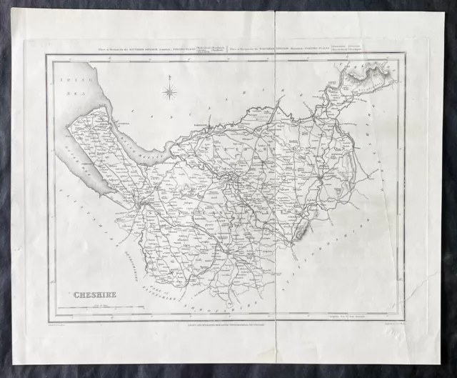1831 J & C Walker Large Antique Map of The English County of Cheshire