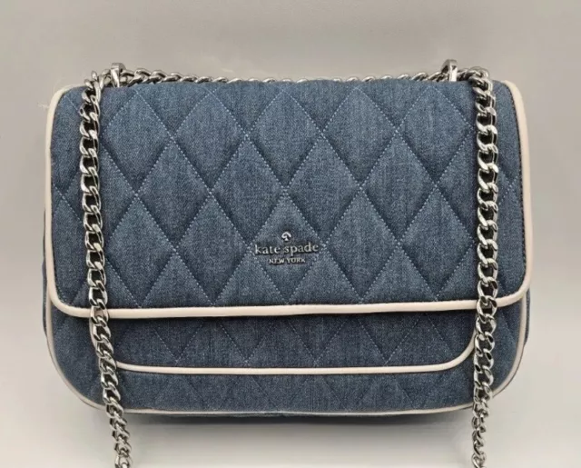 Kate Spade Carey Colorblock Denim Medium Flap Blue Denim Shoulder Bag KG561