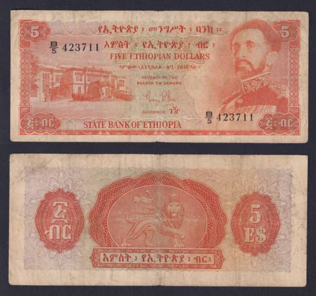 Ethiopie 5 Dollars 1961 P 19a MB F+ A-03