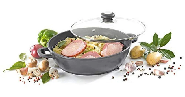 Karl Krüger - Padella rotonda in alluminio pressofuso, con coperchio in vetro,