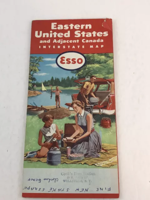 1958 Eastern United States road map Esso gas oil pre interstate