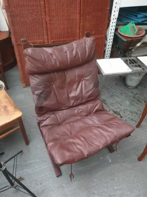 Vintage retro Danish mid century armchair brown leather chair 60s 70s bentwood