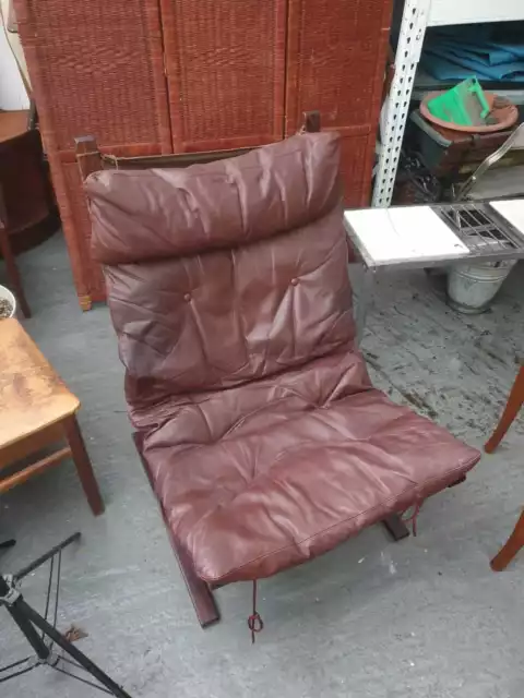 Vintage retro Danish mid century armchair brown leather chair 60s 70s bentwood
