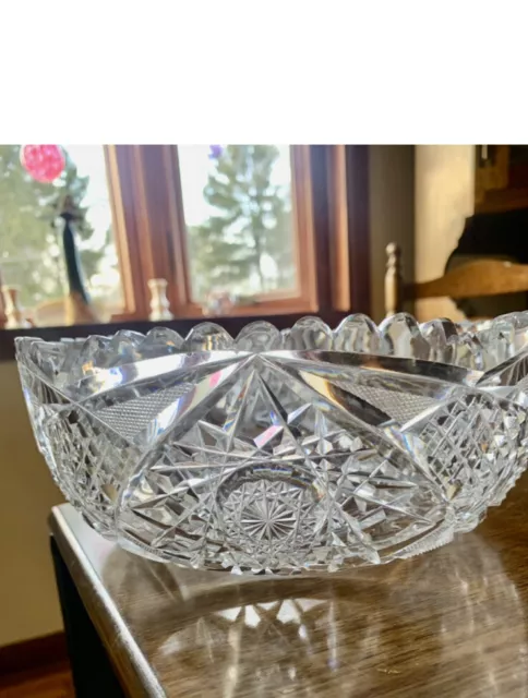 VINTAGE AMERICAN BRILLIANT CUT GLASS HEAVY CRYSTAL BOWL, No Chips Or Cracks. 3