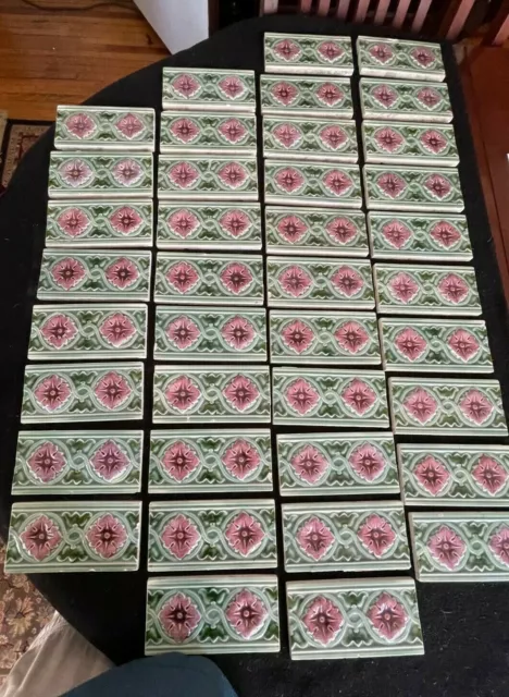 39 Majolica Border Tiles Collectible Rare Antique Vintage England 6X3 Inch
