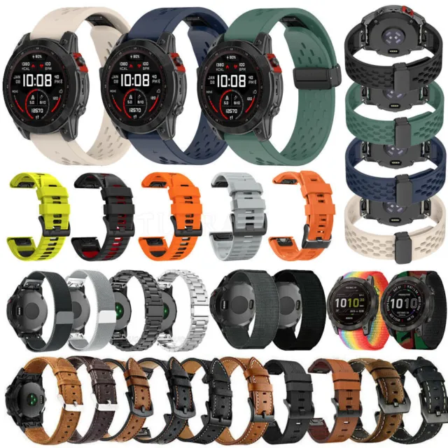 Silikon/Leder/Metall/Nylon Armband für Garmin Fenix 7 7X 6 6X Pro 5 5X Plus 3 HR