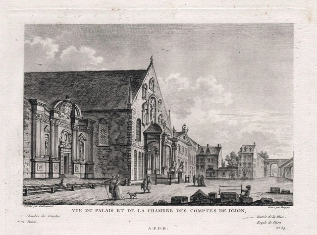 Digione Chambre Des Comptes Bourgogne Rotocalco Estampe Engraving Vue 1780