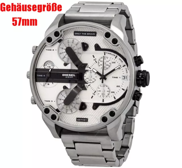 NEU Diesel DZ7421 Mr.Daddy Herrenuhr Armbanduhr Edelstahl Chronograph Silber OVP