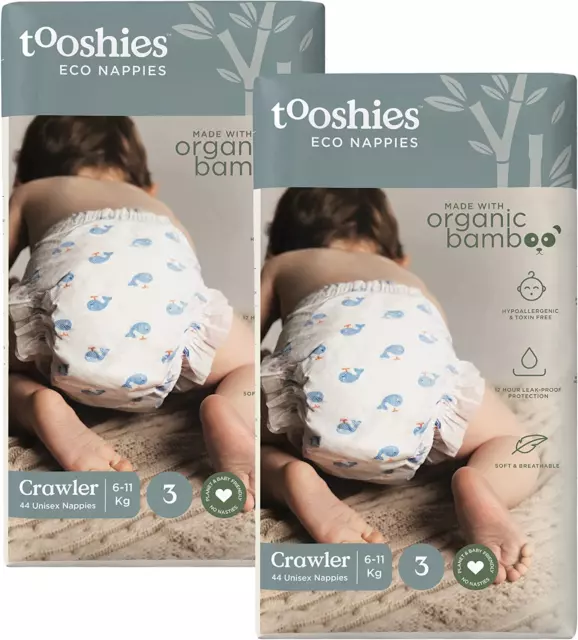 Tooshies ECO Nappies | Size 3 Crawler 6-11Kg | Made with Organic Bamboo | 12 ...