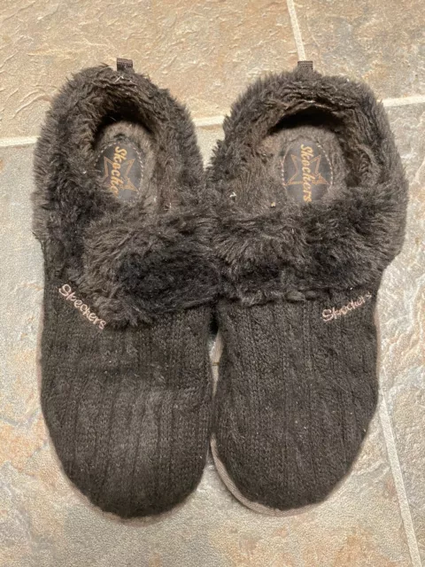 Skechers Keepsakes Postage Slippers Womens 9 Brown Knit Fur Trim Casual 46346