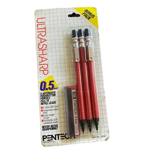 VINTAGE PENTECH ULTRASHARP 3 Red Mechanical Pencils Lead NOS 30303 8.