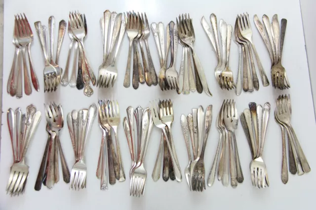 100x SALAD FORKS FLATWARE NO MONO SILVERPLATE LOT VINTAGE CRAFT REUSE REPURPOSE