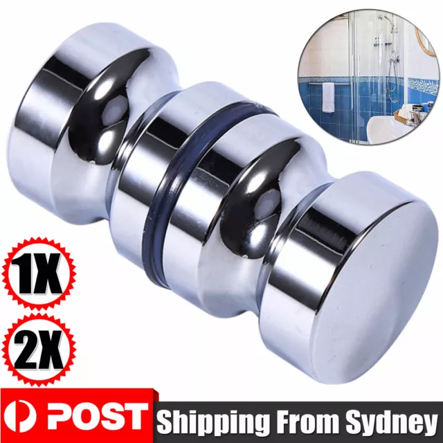 1/2X Back-to-Back Glass Door Knob Puller Push Handle Bathroom Shower Aluminum