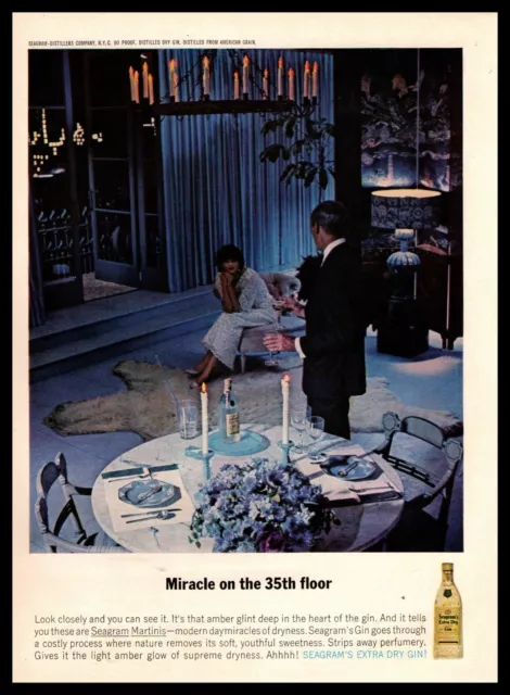1962 Seagram's Extra Dry Gin Martini Polar Bear Rug Living Room Vintage Print Ad