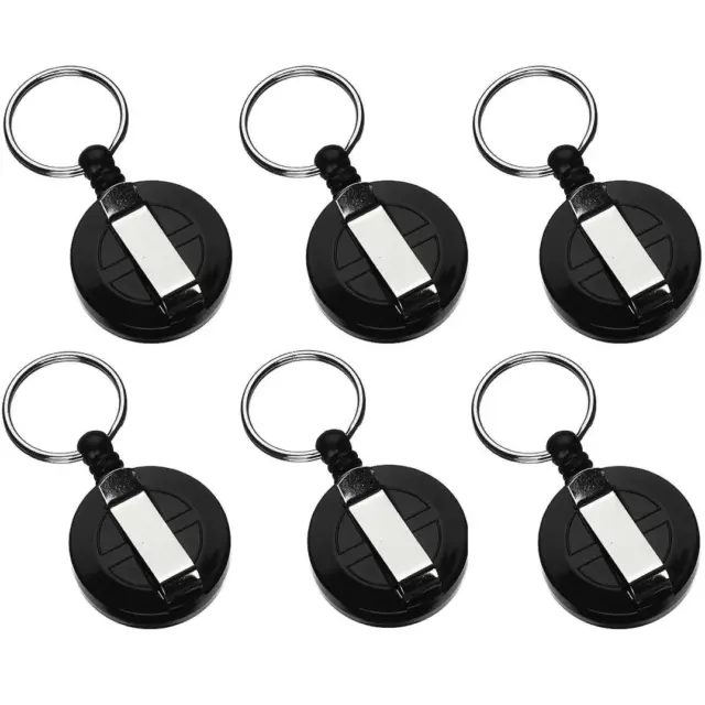 NEW 6 Pack Rexel Retractable Key ID Card Holder Mini Keyring And Cord Black