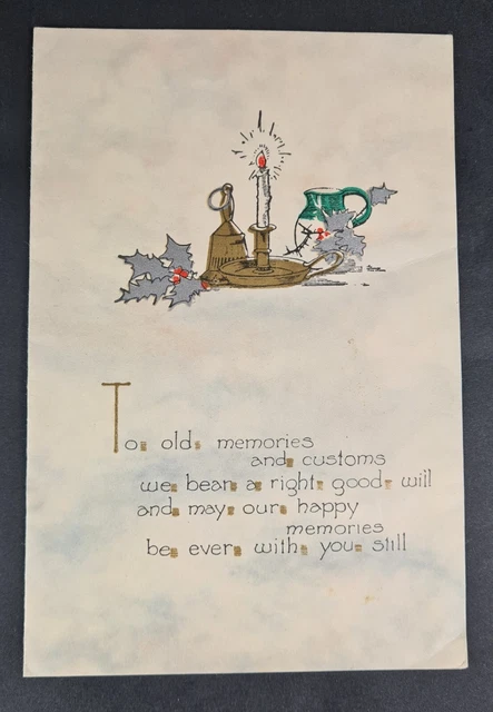 Vintage Christmas Greeting Card – Holly, Candle and Jug (1)