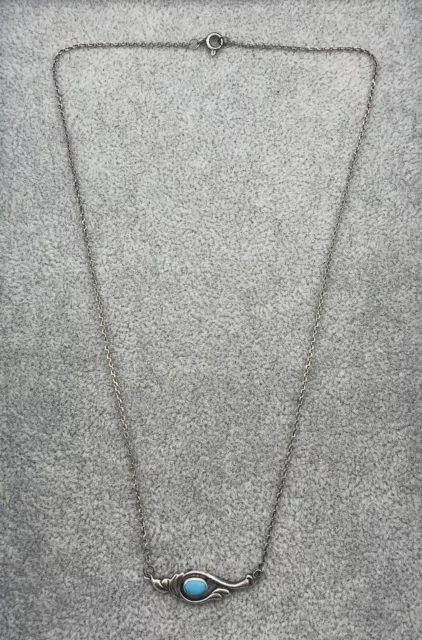 925 Argento Collier con Ciondolo, Turchese, Donna, 42cm, Ottimo Stato
