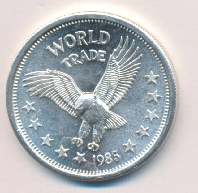 1985 World Trade 1 One Troy Ounce .999 Silver Round