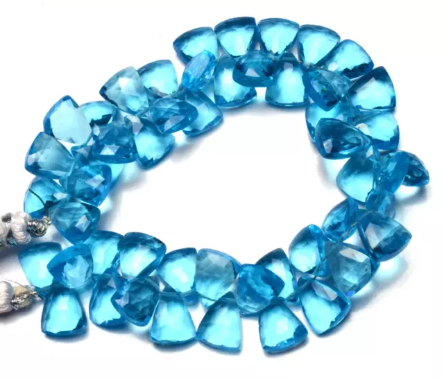 Swiss Blue Topaz Color Quartz 10x8MM Approx. Faceted Triangular Pyramid Beads 7" 3