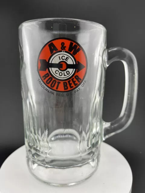 Vintage 1960’s A&W ROOT BEER Red Bullseye Arrow Logo Heavy GLASS MUG 5.75”