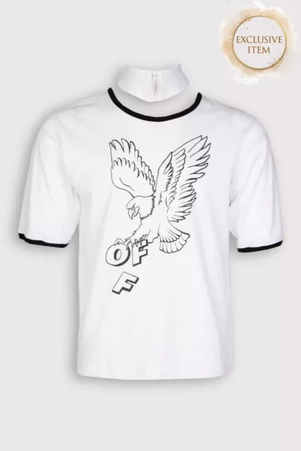 T-shirt bianca sporca RRP €295 taglia M logo freccia ritagliata due tonalità collo alto