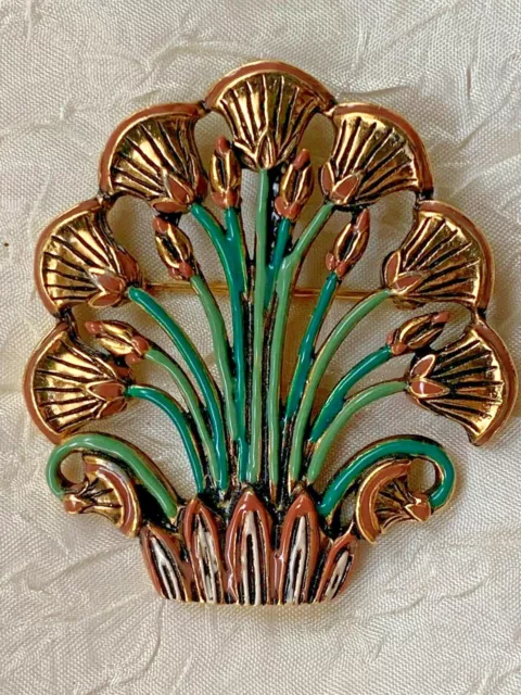 Antique French Edwardian Gold Plated Brooch - ART NOUVEAU - Bunch of Flowers 4.5