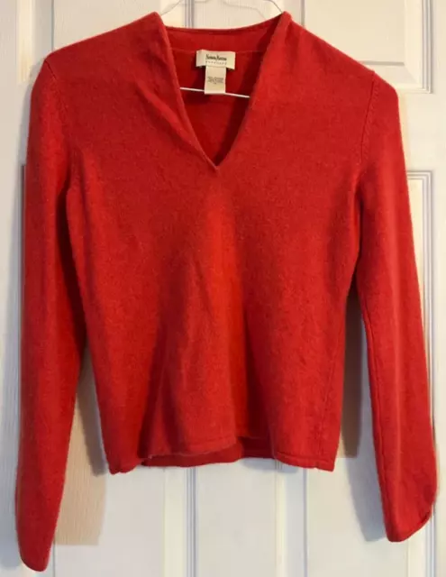 Neiman Marcus Orange V Neck Long Sleeve Sweater Womens Medium 100% Cashmere