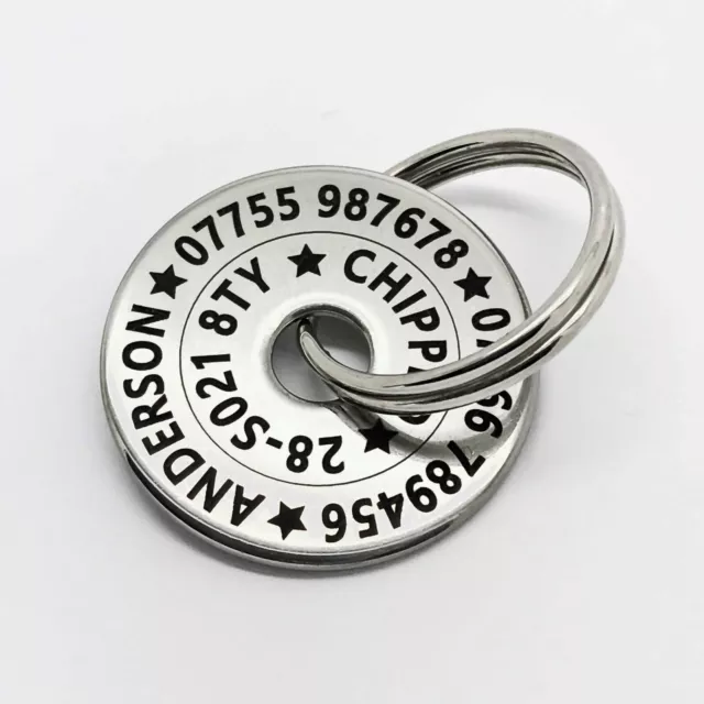 Personalised 30mm Pet Dog ID Disc Tag Tags- Stainless steel QUALITY ENGRAVING