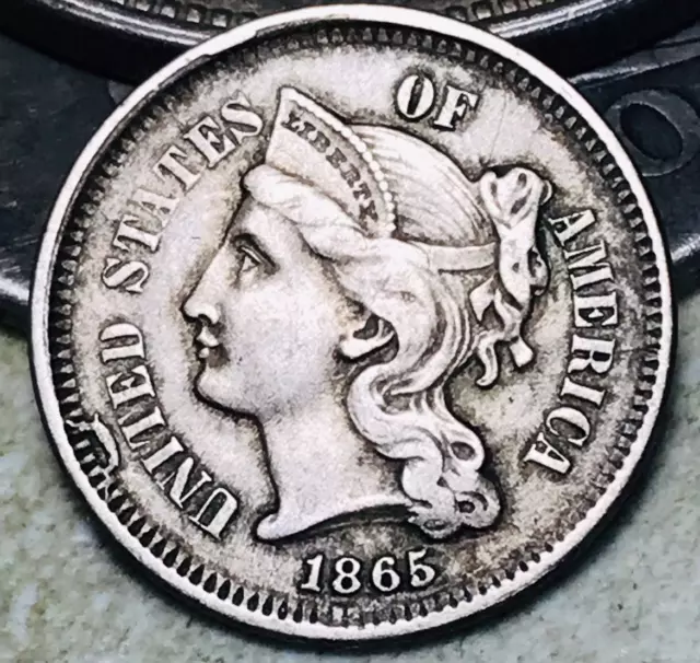 1865 Three Cent Nickel Piece 3C High Grade Choice Civil War Date US Coin CC18169