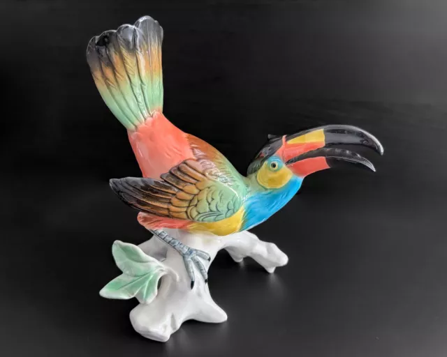 Karl Ens 8.5" Rare Large Colorful Toucan Parrot Tropical Bird Branch Figurine