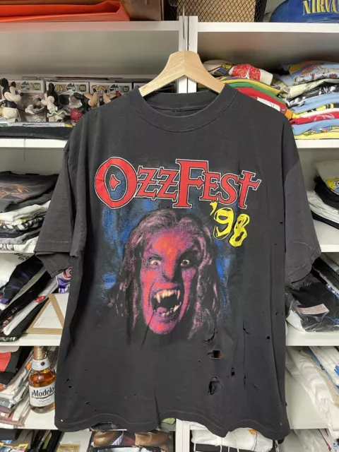 Vintage Ozzfest Shirt Mens XL Black 1998 Ozzy Osbourne Tour Concert DRY ROT
