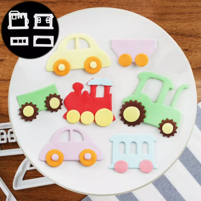 4Pcs Train Car Plastic Cookies Cutter Fondant Cake Decorating Sugarcraft Mould