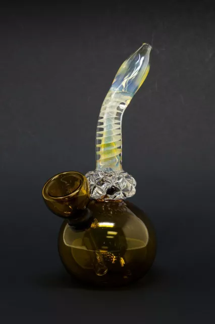 Hookah Water Pipe Glass 6" Amber Diamond Neck Bong Bubble Base w/ Carb Hole