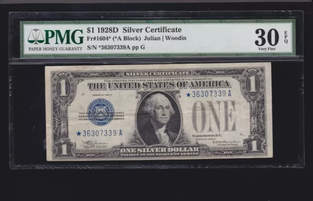 US 1928D $1 Silver Certificate STAR Note FR 1604* PMG 30 EPQ (339*) SCARCE