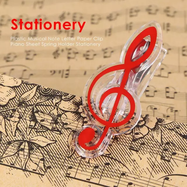 Plastic Musical Note Letter Paper Clip Piano Sheet Holders (Red)
