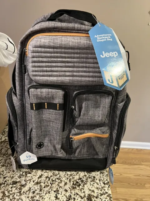 Jeep Adventurer's Diaper Backpack in Grey Travel Errands Newborn Baby Bag - NWT