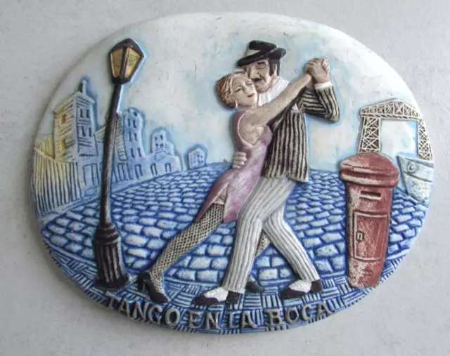 Plaque murale ovale décorative céramique Tango en la Boca Argentine Guillon