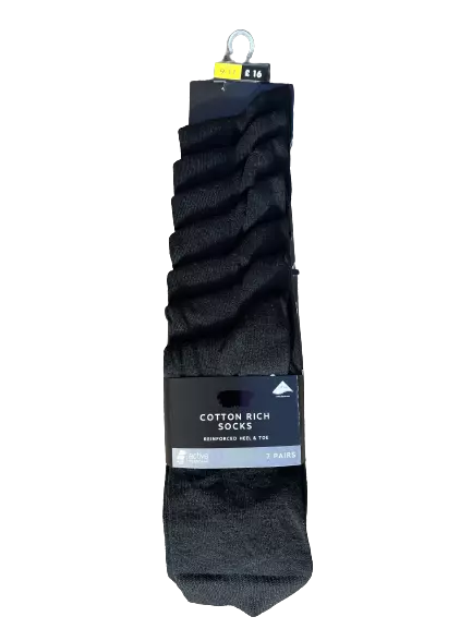 ex next mens socks cotton rich 7 pairs black size 9-11