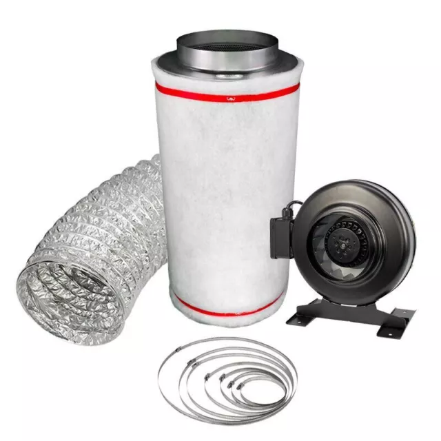 5" Inline Fan Carbon Filter Kit Odour Extraction Ducting 5m Hydroponic Grow Room