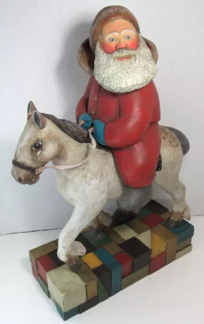 RARE Leo Smith Folk Art SANTA ON WHITE HORSE Dept 56 Our Town Christmas Figurine