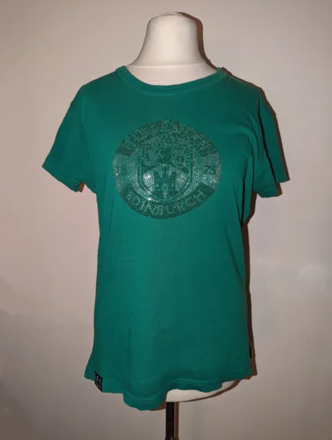 Hibernian FC Official Ladies T Shirt Green Diamante Logo Crest Size 14