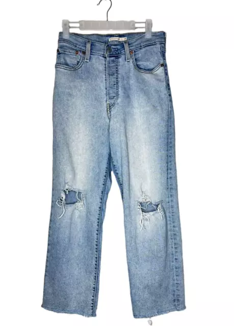 Levis Jeans High Rise Ribcage Straight Ankle Blue 29" x 25" Denim Blue Button