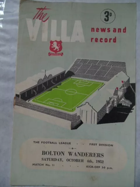 ASTON VILLA v BOLTON WANDERERS FIRST DIVISION 1952-53