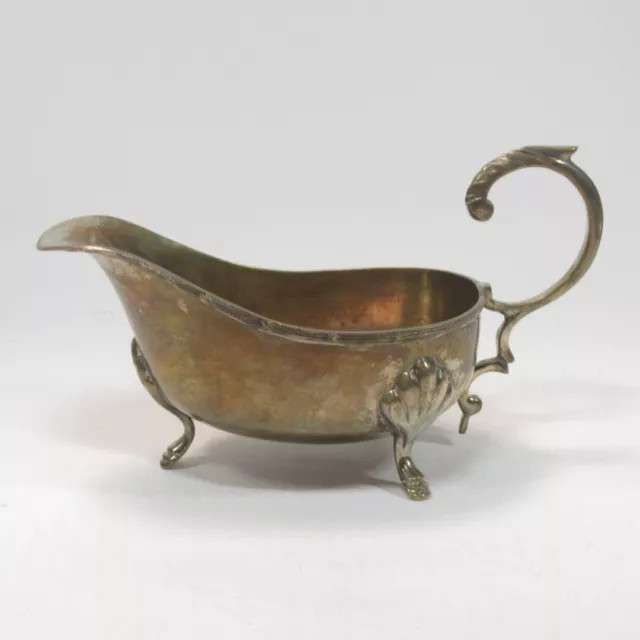 Vintage Plated Brass Footed Gravy Sauce Boat 7.5" With Rustic Patina
