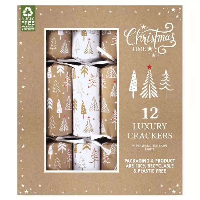 12 Eco-Friendly Christmas Crackers Brown And White Craft Card Recyclable Luxury