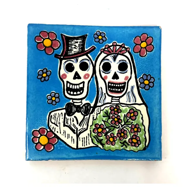 Bride & Groom Fiesta Couple Dia De Los Muertos Talavera Mexican Pottery Tile