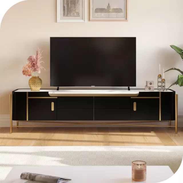 Modern TV Console Table Stone Tabletop TV Stand W/ 3 Drawers for up to 75in TVs