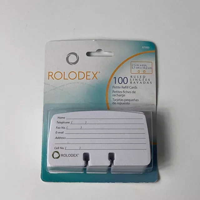 Rolodex Address Ruled Lined 100 Petite Refill Cards White 67553, 2-1/4x4” NEW